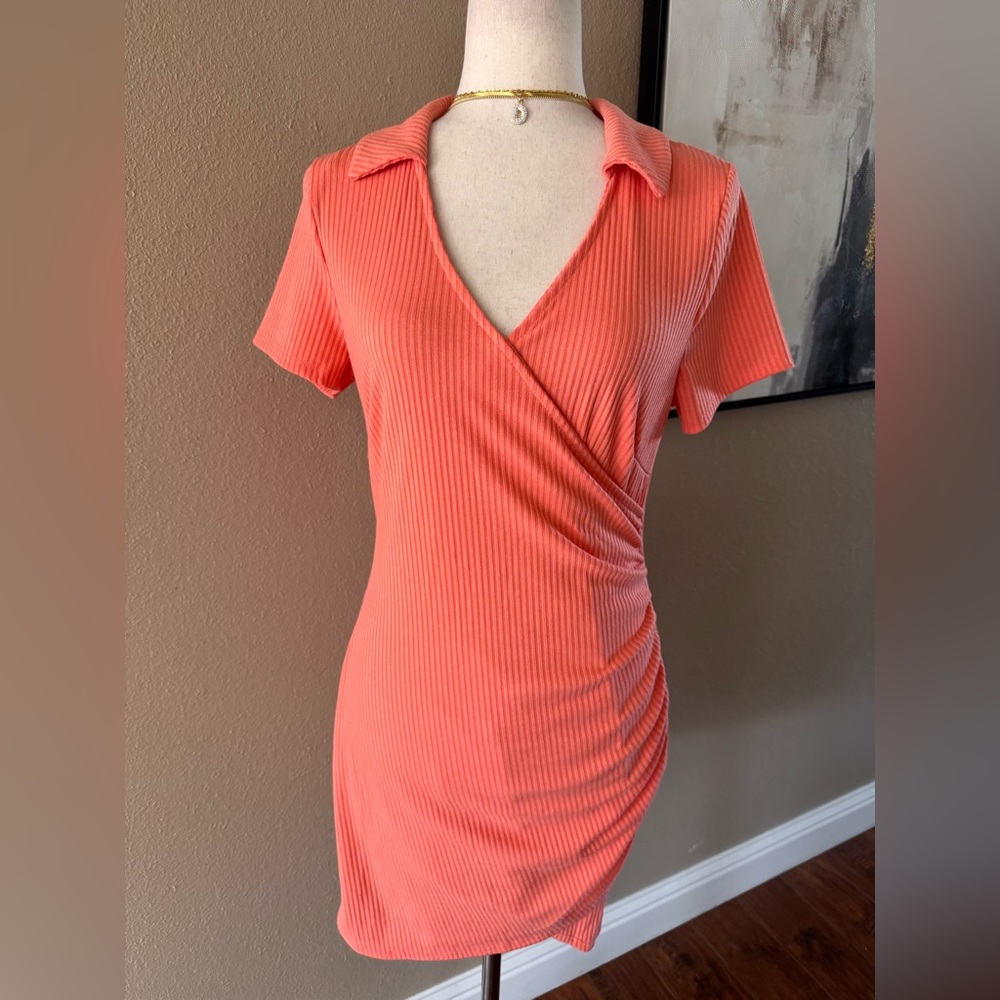 Orange Ribbed Wrap Dress - Picture 10 of 12